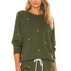 NWOT- THE GREAT The College Sweatshirt With Heart Embroidery in Army. Sz. 2